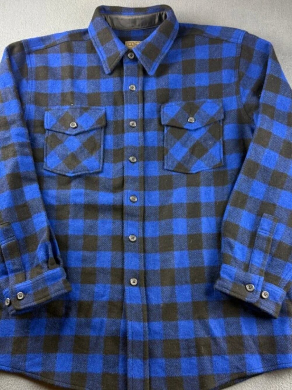 Lands' End Blue and Black Buffalo Check wool shirt
